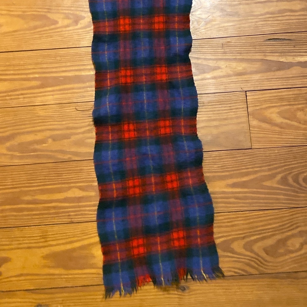 Wool Tartan Plaid Scarf Red and Blue Fringe
